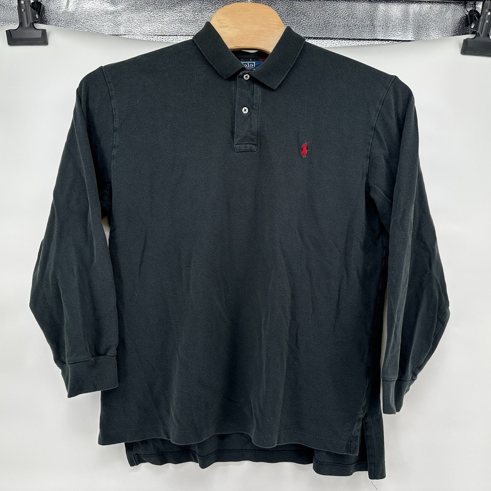Polo Ralph Lauren Polo Shirt Mens XLarge Black Long Sleeve Pique Red Pony Cotton